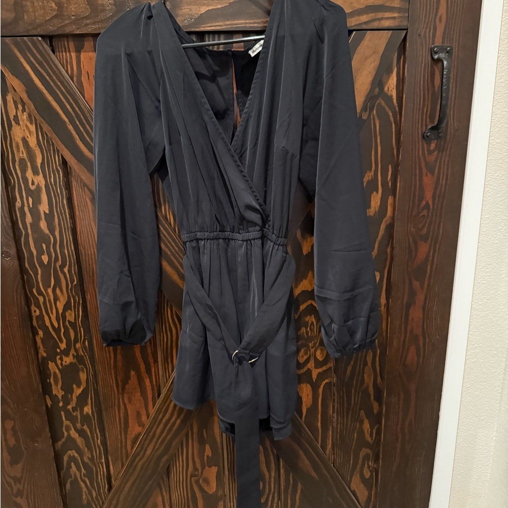 Elegant Black Long Sleeve Wrap Dress